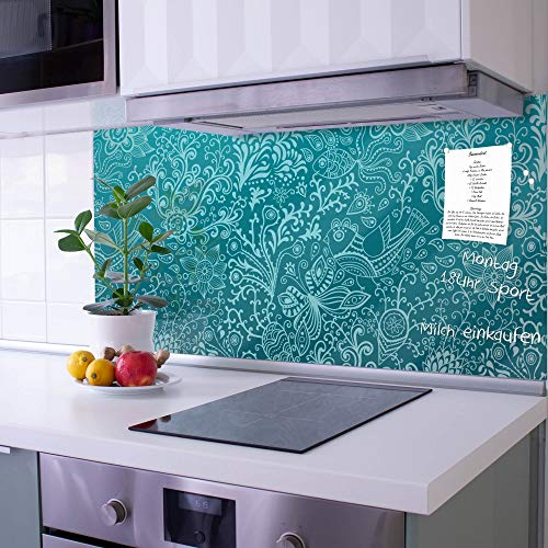 banjado® Küchenrückwand Glas als Spritzschutz für Küche 110x55cm– Fliesenspiegel Motiv Mandala Landschaft – Nischenrückwand selbstklebend ohne Bohren Sicherheitsglas - magnetisch & beschreibbar