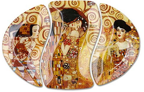 Carmani - Oval Glasplatte mit Gustav Klimt Gemälden 38.5x26.5cm