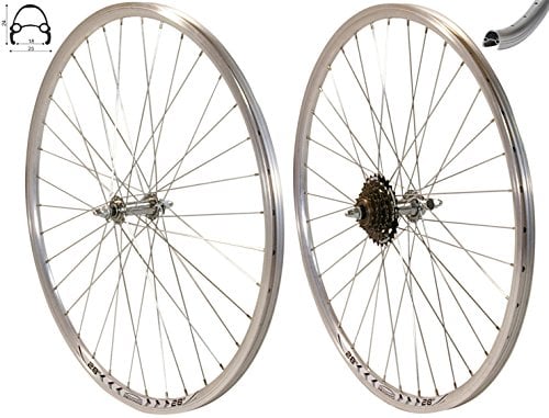 Redondo 28 Zoll Laufrad Set Hinterrad Vorderrad 28 V-Profil Hohlkammer Felge Silber + 6-Fach Kranz