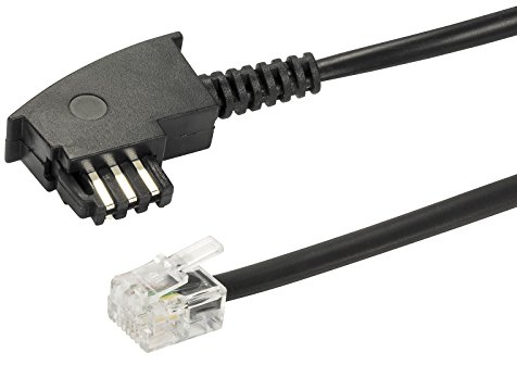 ecabo 10098 15m Telefonkabel für Import Telefon – Euro-Belegung – TAE-F Stecker auf RJ11-Stecker – Anschluss-Kabel – Westernstecker – 4adrig – Flachkabel für Telefon AB FAX Modem – schwarz