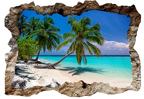 murando - 3D WANDILLUSION 210x150 cm Wandbild - Fototapete - Poster XXL - Loch 3D - Vlies Leinwand - Panorama Bilder - Dekoration - Strand Palmen c-C-0153-t-a