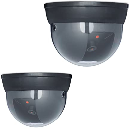 Relaxdays 2 x Dummy Kamera im Sicherheits Set, Dome Kamera mit LED, Verstellbarer Kamerawinkel, für außen und innen