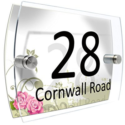 CS Printing House Number Sign Plaque Garden Glass Effect Acrylic Sign Door Plate Marble Wall Display 2 Part Branded Acrylic (Simply Pink)