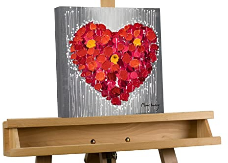 KunstLoft Leinwandbild | 100% HANDGEMALT | 30x30cm | Gemälde 'You complete me' | Herz | Rot Silber | Wandbild Wohnzimmer