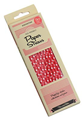 Pajitas de papel, diseño de lunares, color rojo y blanco, paquete de 30