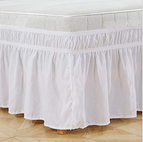 Sxspace Bettrock, gebürstetes Polyester, mit DREI Stoffseiten, elastischer Staub-Rüschen, leicht anzubringen, mit 38,1 cm Länge, Polyester (Weiß, King Size: 60 * 80inch / 150 x 203 cm (152,4 x 203,2)