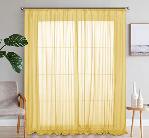 SIMPVALE 2er Set Gardinen Vorhang Schlafzimmer Transparent Vorhänge mit Schienenhaken für Wohnzimmer, Gelb, BxH 140x225cm