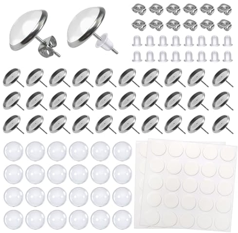 TOAOB 50 Stück 10mm Ohrring Rohlinge Ohrstecker mit Fassung Rohlinge für Cabochons mit 100 Stück Ohrstöpsel zum Schmuck basteln DIY Handwerk