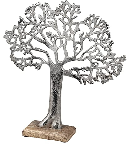 Lifestyle & More Moderne Skulptur Dekofigur Lebensbaum aus Manghoholz und Aluminium Höhe 34 cm