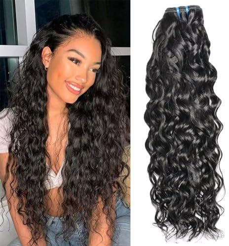 Ladiary Brasilianisches Echthaar Curly Human Hair 1 Bundles (16 Zoll) Water Wave Human Hair Bundles 100% Unprocessed Virgin Menschliche Haar Extensions Echthaar Natural Black Color