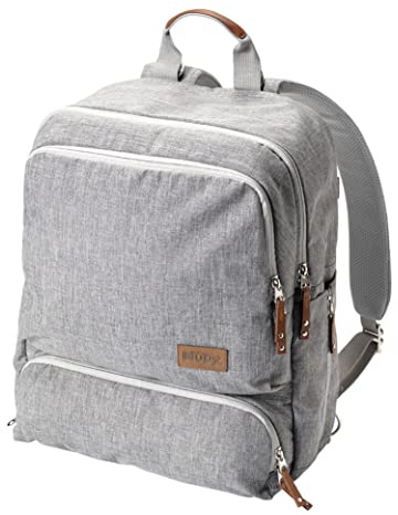 Nuby Baby Changing Bag Backpack with Changing Mat & Pockets, Grey | Multiple Storage Pockets with Adjustable Padded Straps, Wipe-Clean Wear-Resistant Material for Organised On-the-Go Changes