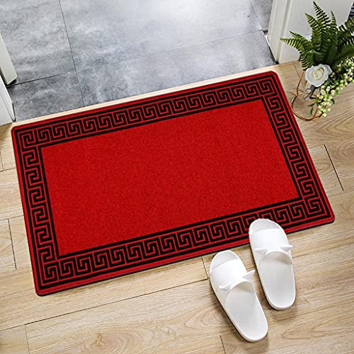 OZMIC Door Mats Outdoor Rug Heavy Utility Kitchen Mats Non slip Washable Rug Dirt Trapper Floor Covering Bedroom Decor Soft Gym Yoga Large Floor Mat | 50 x 80 cm - Greekey Red & Black