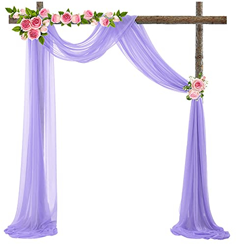 Tüll Fotovorhang Hintergrund Vorhäng,Hochzeitsbogen Deko Tüllstoff Hochzeit Bogenvorhäng Freihandbogen Querbehang Deko Gardinen Vorhang für Babyparty Party Hochzeit Torbogen Zeremonie,70*550cm Lila