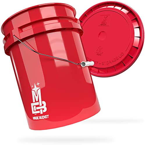 MAGIC BUCKET | Wascheimer Set für Auto Handwäsche Rot mit passendem Eimer Deckel | 5 US GALLONEN ca. 20 Liter | kompatibel mit Grit Guard, Detail Guardz Dirt Lock, Chemical Guys Dirt Trap