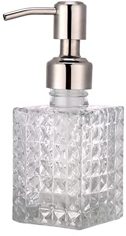 YunNasi Seifenspender Nachfüllbarer Flüssigseifen Spender aus Glas und Edelstahldüse für Geschirrspülmittel, Shampoo-Lotion, Badezimmerarbeitsplatte, Küche, Waschküche (Stil 4)