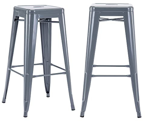 Duhome Barhocker Eisen Barstühle 2er Set, Sitzhöhe 76cm Tresenhocker, Stapelbar Metall Bistrohocker mit Fußstütze im Industry Design, Grau