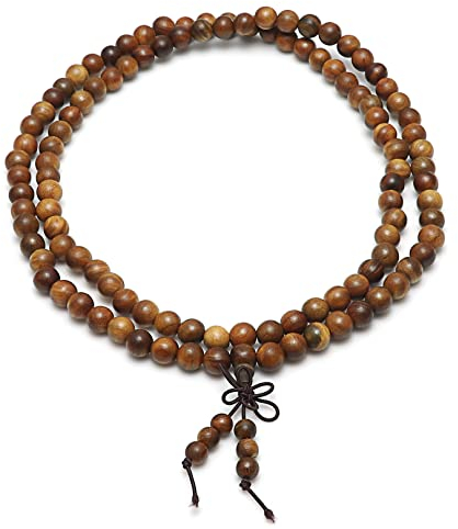 Grüne Sandelholz-Armbänder für Damen und Herren, 108 Perlen natürliche Sandelholz-Armbänder, 8 mm Mala tibetische Holzperlen Armbänder, buddhistische Strang Holz Gebetskette Armbänder/Halskette