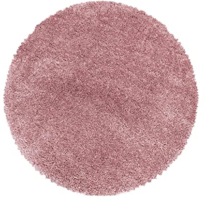 Giantore Teppich 160 cm Rund Rosé 50 mm Hochflor/Flauschiger Teppich aus hochwertigem Polypropylen/Teppich flauschig als Schlafzimmer, Kinderzimmer oder Wohnzimmerteppich
