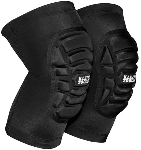 KLEIN TOOLS 60492 Knee Pads, Lightweight Padded Knee Sleeves, Breathable Mesh Back, Elastic Cuff with Slip-Resistant Silicone, Black, M/L