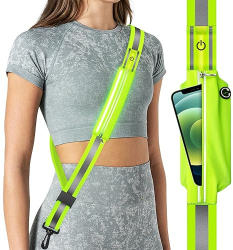 Fokia Kunbio LED Reflektierende Gürtelschärpe für Spaziergänge in der Nacht, Nachtlaufen, Sicherheitsausrüstung, hohe Sichtbarkeit, LED-Licht, Laufgürtel für Läufer, Walker, Herren, Damen (grün)