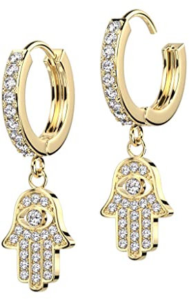 beyoutifulthings 1 Paar Damen Creolen Ohr-Hänger Anhänger Hamsa-Hand Pavé Zirkonia Clear Ohr-ringe Ohr-stecker Ohringe Gold
