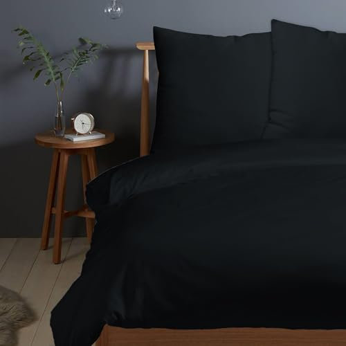 Pizuna 400 Fadenzahl aus Baumwolle Bettwäsche Schwarz 100% Langstaple Baumwolle Bettbezug und Kissenbezug, 100% Baumwolle Mako Satin 3-Teilig Bettwäscheset 200x220 + 80x80 Schwarz