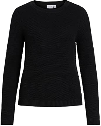 Vila Women's Vidalo O-Neck L/S Knit Top/Su-Noos Pullover Sweater, Schwarz, M