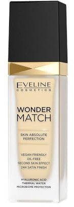 Eveline Cosmetics Wonder Match Luxus Hautanpassende Foundation - Nr. 01 Ivory, Leichte ölfreie Formel mit Thermalwasser & Hyaluronsäure, 30 ML