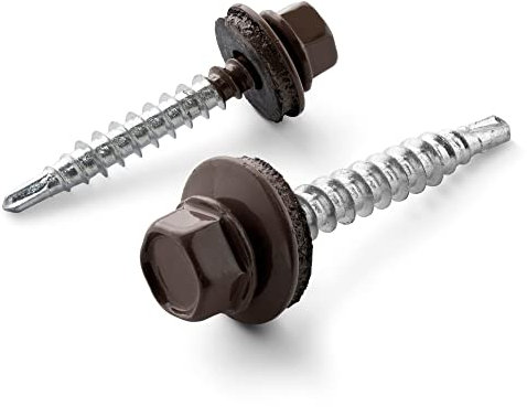 STRÜBER Trapezblechschrauben (4,8 x 55 mm / 250 Stück/RAL 8017 – Schokoladenbraun) Selbstbohrende Bohrschrauben - Selbstschneidene Schrauben mit EPDM Unterlegscheiben - Sechskant Metalldachschrauben