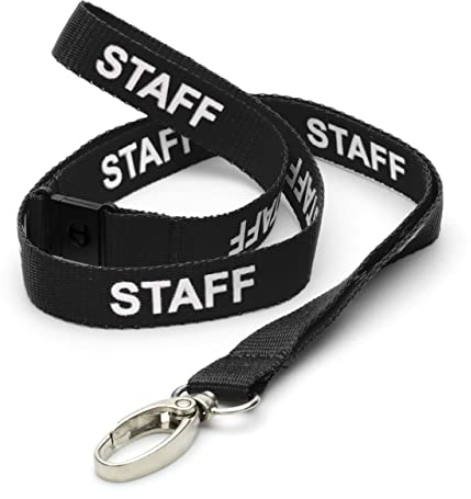 CKB LTD Schwarz Staff LANYARDS Breakaway Sicherheits-Lanyard-Umhängeband, drehbarer Metallclip für Ausweishalter – Pull-Quick-Release-Design, 100 Stück