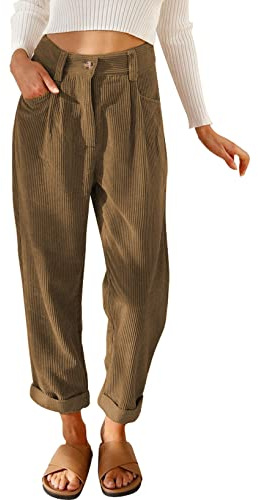 Acelitt Woman Corduroy Pants Trousers High Waisted Fashion Casual Loose Fall Straight Leg Pants Brown Medium