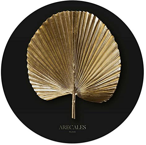 REINDERS Glasbild, Palmblatt in Gold, Wohnzimmer, Poster, Wanddeko, Glasbilder, Glas, Schwarz, Ø 50
