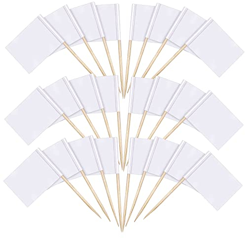 ZIOYA 300 Stück Weiße Fähnchen zum Beschriften Zahnstocher Flaggen Dekorative Zahnstocher Obst Sticks für Buffets Cocktail Party Essen Käseplatte Burger Obstsalatplatte Vorspeisen
