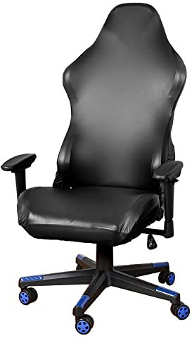 HACLEN Housses De Chaise De Jeu Faux Cuir, Imperméable Housses De Chaise De Gaming Housses Extensibles pour Course Inclinable Amovibles Housse De Chaise De Bureau -Noir
