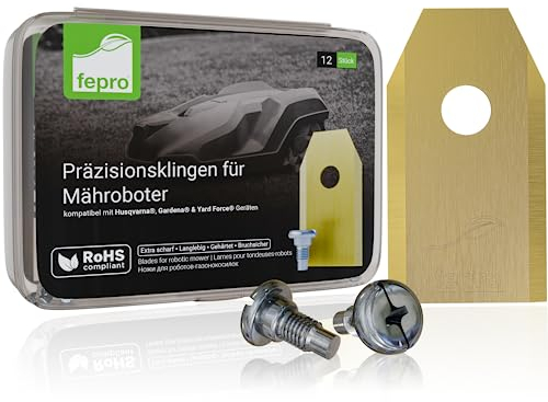 Fepro® Profi Ersatzmesser für Mähroboter - kompatibel mit Husqvarna, Gardena, Yard Force - 12 Stück, Universal Ersatzklingen für Rasenroboter Messer Messerset Mähroboterklingen