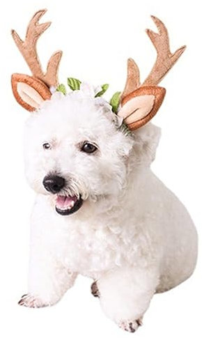 LERTREEUK Bandeau de Noël réglable pour animal de compagnie - Serre-tête de renne - Costume de cosplay pour chat et chiot - Motif floral - Taille M