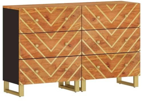 vidaXL Beistellschrank 2 STK., Sideboard mit viel Stauraum, Kommode Schrank mit Eisenbeinen, Anrichte Wohnzimmerschrank Standschrank, Braun Schwarz Mangoholz