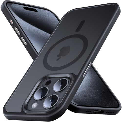 Anqrp Kada Serie für iPhone 15 Pro Hülle, [Strong Magnets Compatible mit Mag] [Transluzente Matte Schutzhülle] Military Stoßfest Handyhülle für iPhone 15 Pro 6.1'', Schwarz