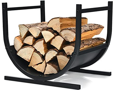 GYMAX Range-bûches avec Poignées, Porte-bûches en Métal, Support pour Bois de Chauffage en Forme U, Charge 30 kg, pour Intérieur/Extérieur, 43x36,5x39,5CM