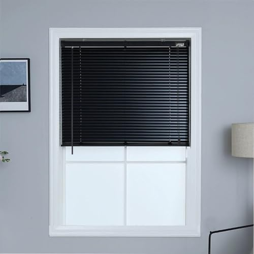 DZHTUF Alu-Jalousie für Fenster,raumverdunkelnde Jalousette,25mm breite Schwarze Lamellen Fensterjalousie,92 Größen,Mini-Faltrollo für Innen und Außen,W×H-60x100cm/24x39.4in