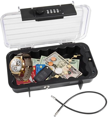 Coffre-fort portable, coffre-fort de voyage à combinaison étanche avec câble antivol et couvercle transparent pour la plage, le camping, le gymnase, le bureau, l'hôtel, le terrain de basket