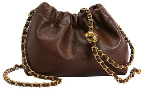 LYEAA Frauen Kette Umhängetasche Wolke Crossbody Einkaufstasche PU Leder Falten Hobo Bag Satchel Sling Bag Täglich Dating Geldbörse, coffee, 34 * 20 * 12cm/13.39 * 7.87 * 4.72inch