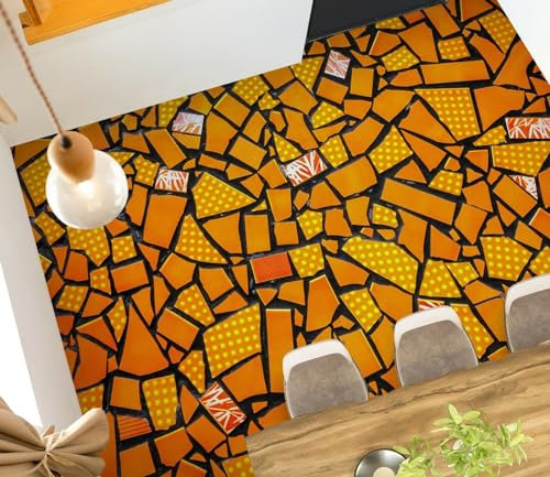 Benutzerdefinierte Selbstklebende Boden Wandtapete 3D-Orange-Ziegel, 250 x 175 cm Bodenfliesen Aufkleber Wohnzimmer Studie Pvc Wasserdicht Tragen 3D Bodenbelag Tapete