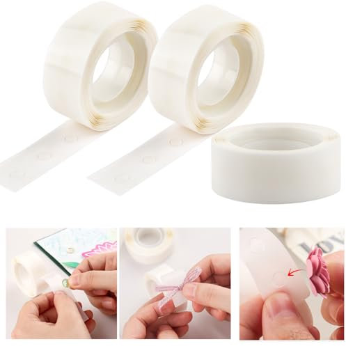 OTCRAFT 900 Pcs 1/8in (3mm) 3 Roll Ultra Thin Adhesive Dots,Clear Removable Mini Glue Dots, Double Sided Stickers Permanent Sticky for Balloons Wedding Decoration or DIY Craft Dots(300 Pcs/Roll)