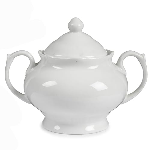 Annastore Zuckerdose aus Porzellan mit Henkel 350 ml - Zuckerdose Vintage - Zuckerdose Porzellan - Zuckerbehälter - Zuckerstreuer Größe 350 ml - 14,7 x 11 x 11 cm