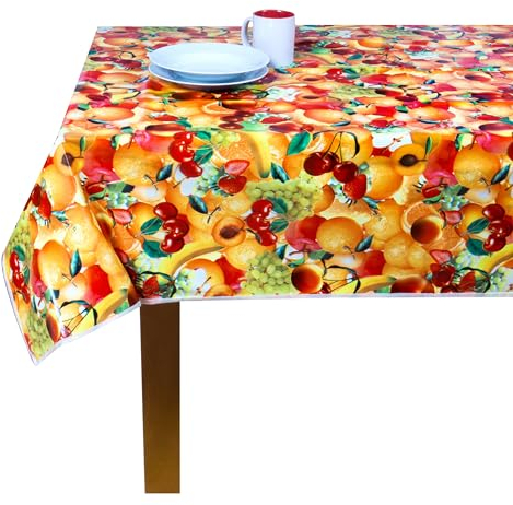 Wachstuch Tischdecke mit Kantenverstärkung -140x140 cm - Abwischbar, Wasserabweisend, Fleckgeschützt und Pflegeleicht - Wetterfest - Oeko-TEX Zertifiziert - Obst