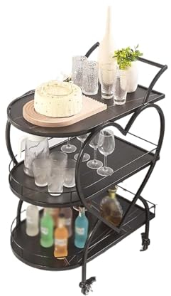 GLigeT Barwagen Schwarzer Barwagen mit 3-stufigen Lagerregalen, mobiler Bar-Servierwagen for Zuhause, Küche, Wohnzimmer, Esszimmer Servierwagen