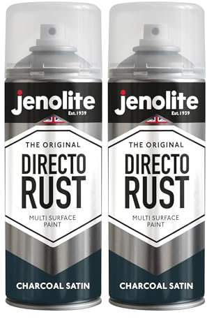 JENOLITE Directorust Spray Paint Satin Finish | CHARCOAL GREY | 2 x 400ml | Direct To Rust Spray Paint For Metal | All-In-One Multi Surface Paint for Metal, Wood, Plastic, Ceramic | RAL 7016