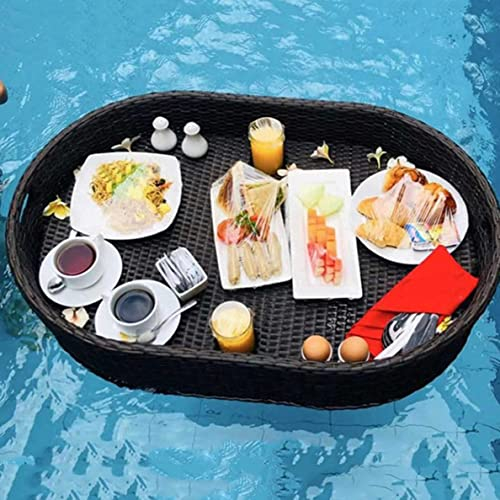 GeRRiT Ovales Rattan-Tablett, Rattan-gewebtes Serviertablett, schwimmendes Frühstückstablett im Außenpool für Pool-Strandparty, weiß