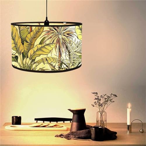 Morbuy Bamboo Table Lamp Shade, Tropical Plant Leaves Pattern Wooden Bedside Light Lampshade Drum Lampshades Diameter 30cm Bedroom Light Shades Wall Light Lamp Shades (Palm Tree)